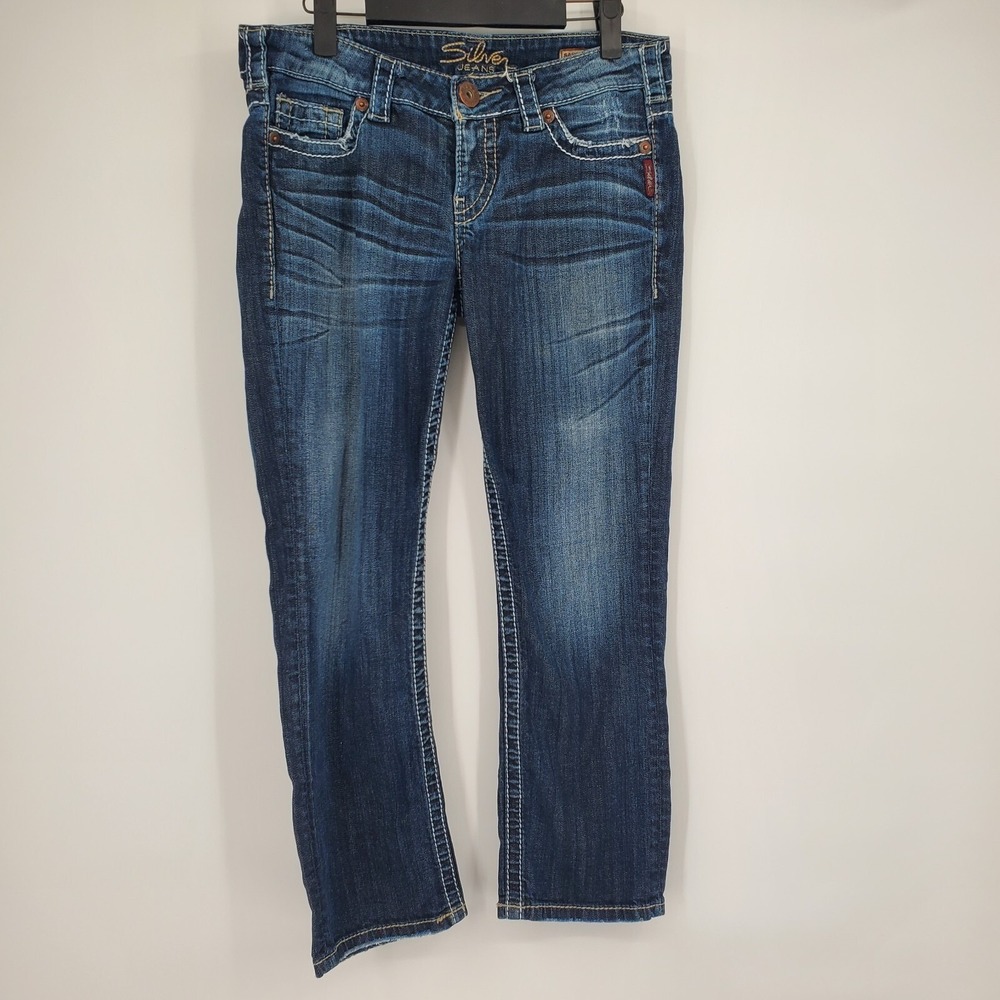 Silver Jeans Santorini Capri‎ Pants Size 29 Blue Denim Stretch Logo Low Rise